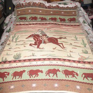 Super Rare Vintage Western Cowboy Longhorn Cow Fringe Throw!